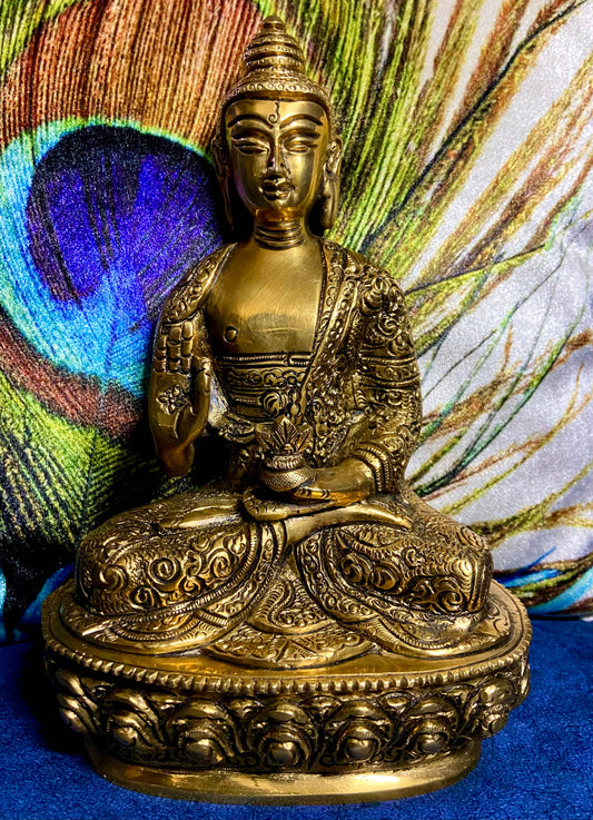 Brass Buddha Statue with Intricate Hand Carving
