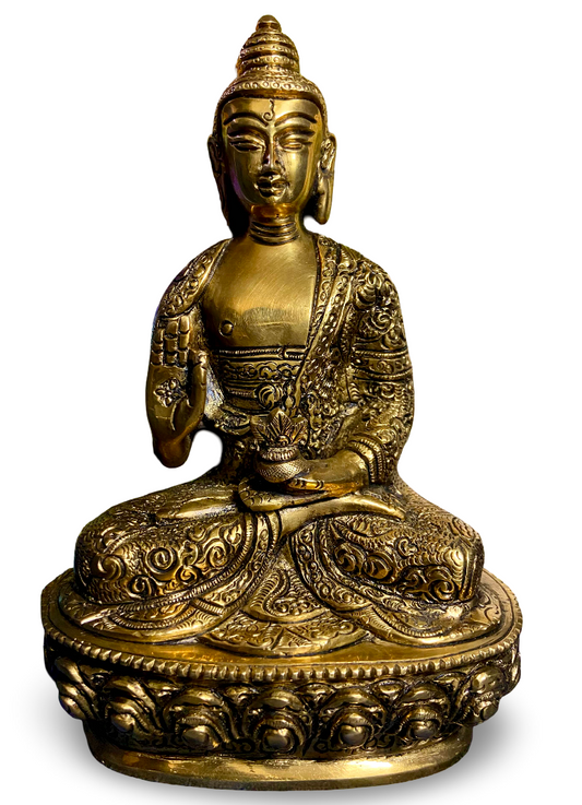 Brass Buddha Statue with Intricate Hand Carving
